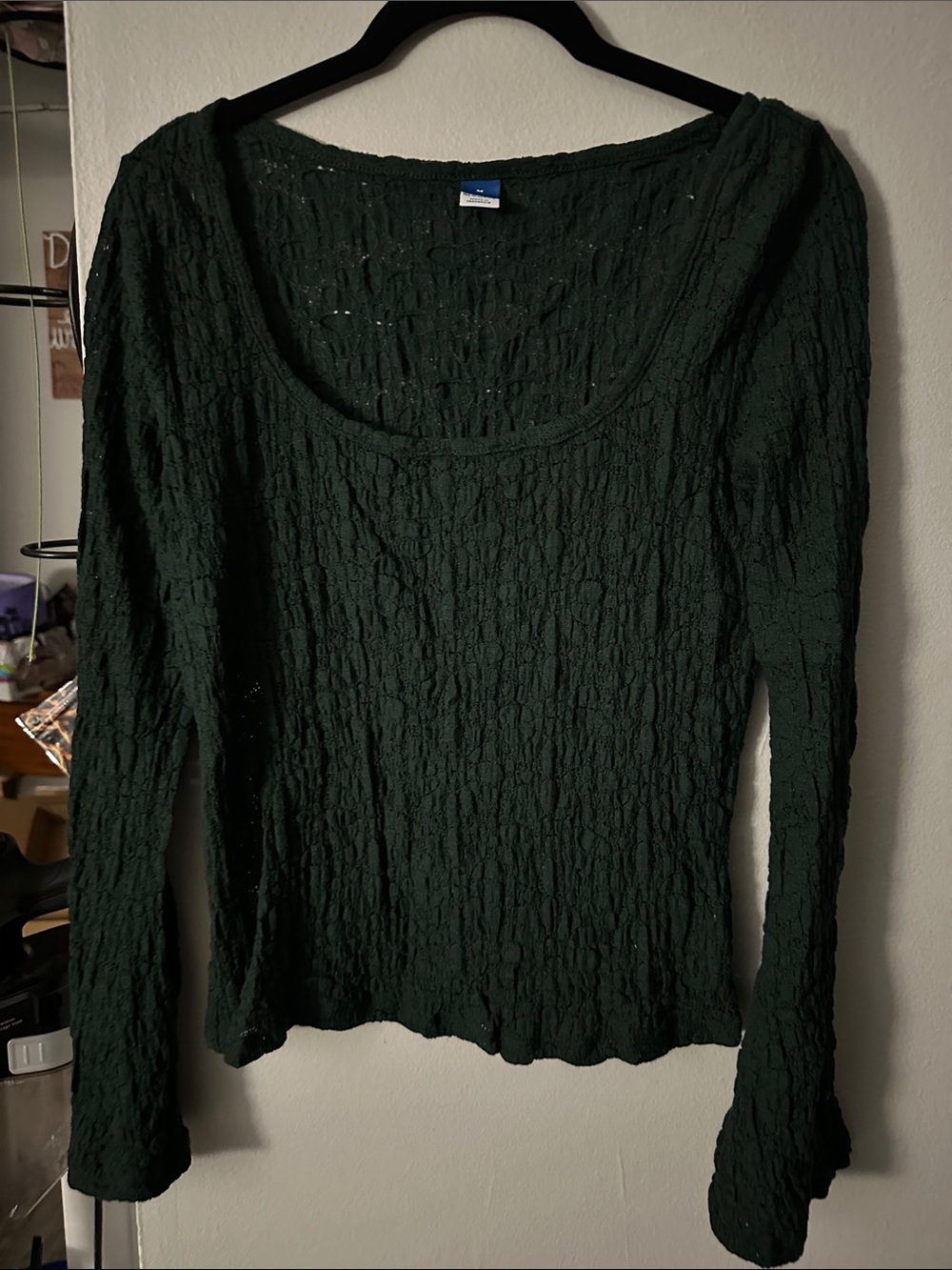 Old Navy Dark Green Scoop Neck Long Sleeve Textured Top